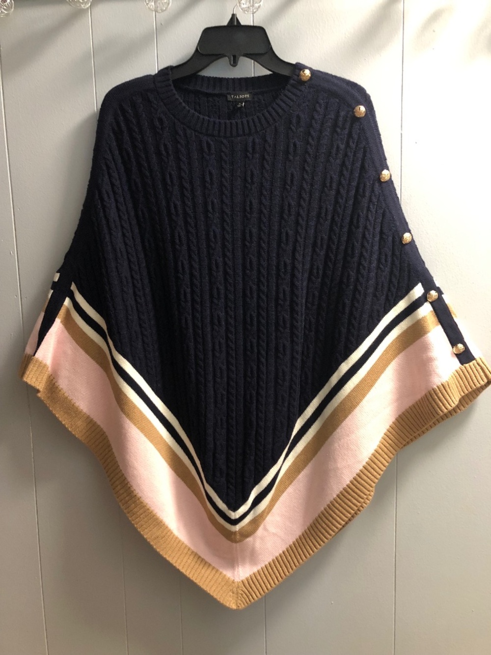Talbots Asymmetrical Texture Ribbing Navy Ponoho Sweater  size M
